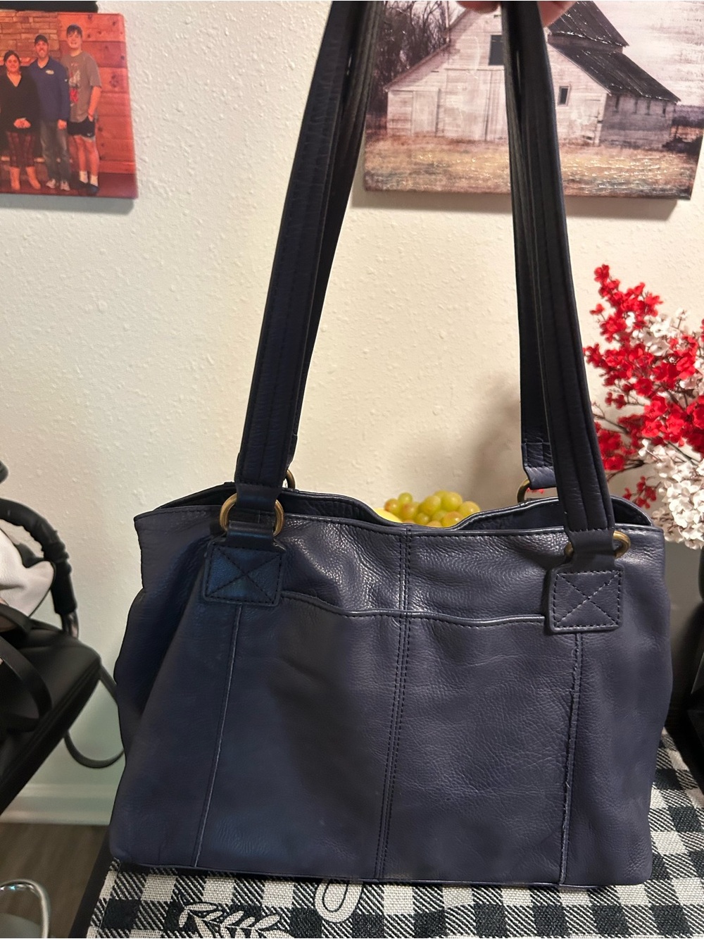 American Leather Co Val Perfect Satchel Navy Pebbled Leather Shoulder Tote NWOT - Picture 2 of 15